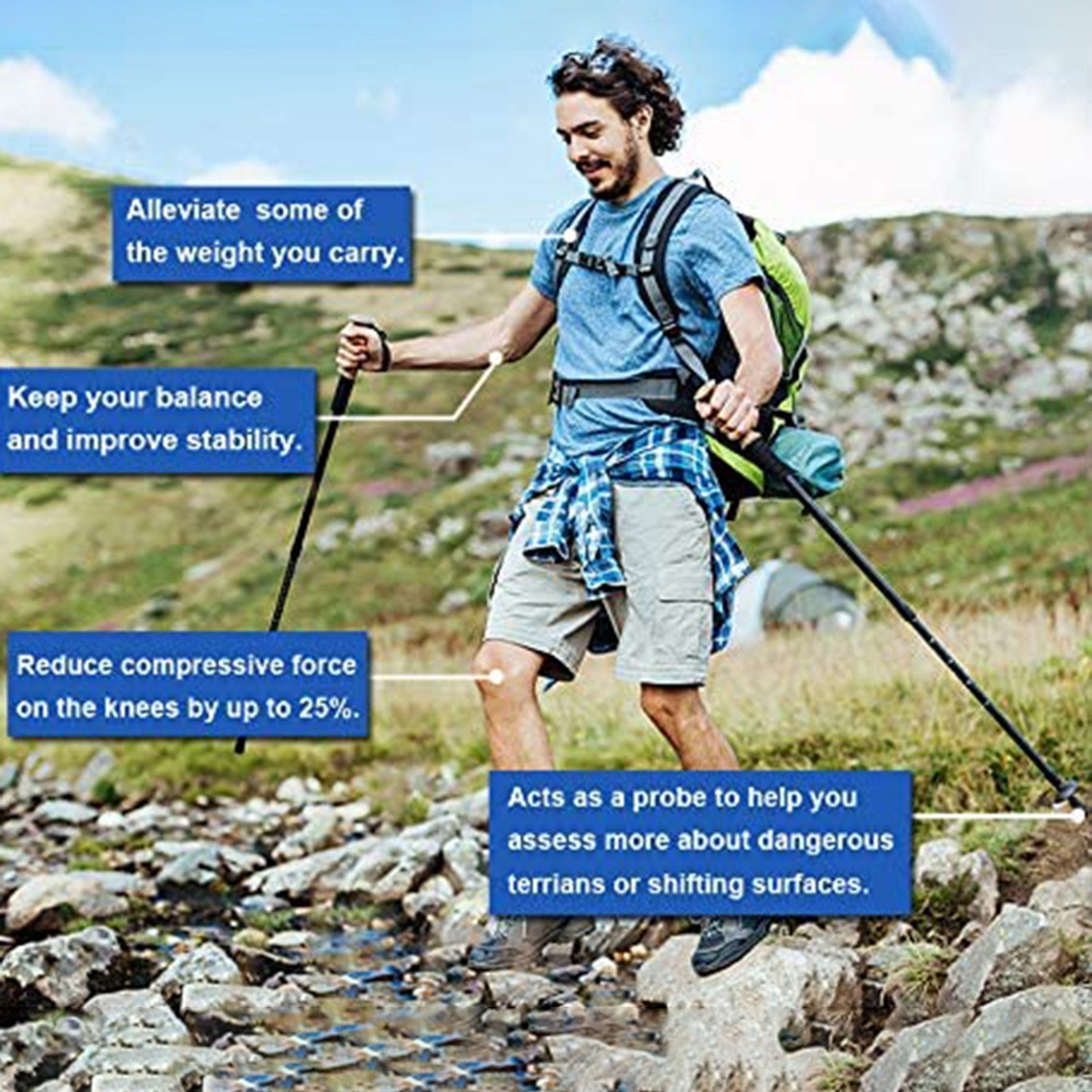 Auminum Alloy Ultralight Trekking Pole Anti Shock Hike Folding Stick